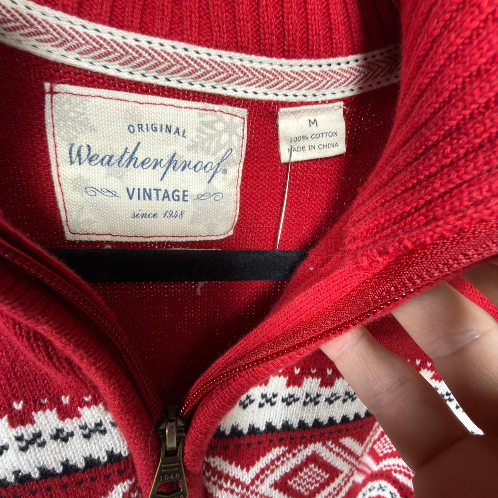 Weatherproof Vintage Sweater M Mens Holiday Fair Isle Quarter Zip Red - Picture 4 of 5